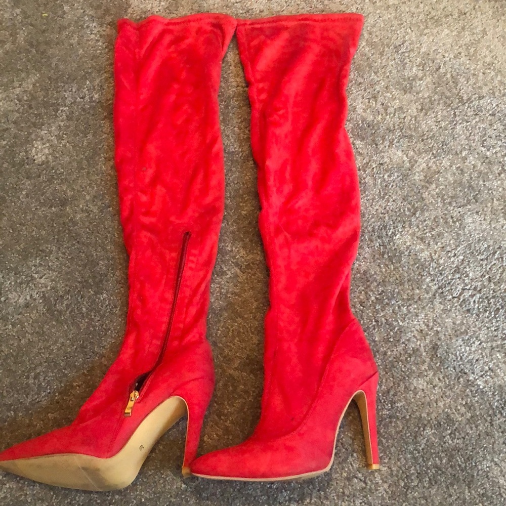 Red Thigh High Boots 🥾 👢 😍